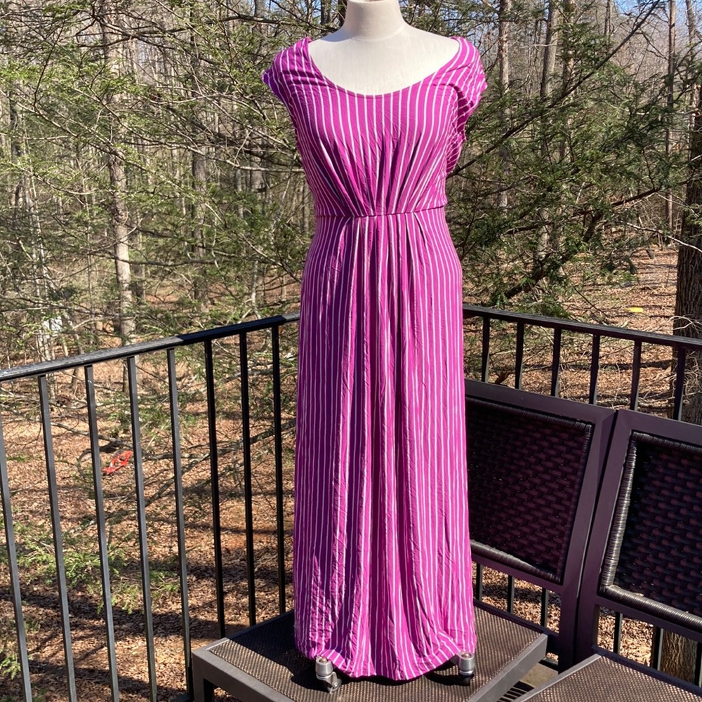 Isaac Mizrahi Live! pink white striped dress with belt tied in back sz. MP